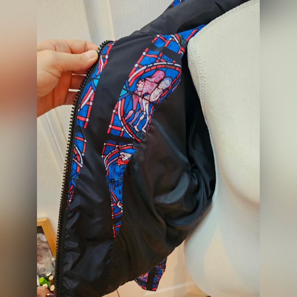 RARE NEW Dolls Kill Higher Calling Black Stained Glass Puffer Bomber Jacket M - Picture 7 of 8